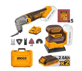 COMBO LIJADORA ORBITAL 20V P20S+ HERRAM. MULTI 20V + 2 X BAT 2 AH + VAL. INGCO