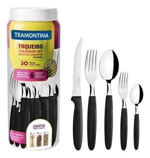 JUEGO DE CUBIERTOS POTE 30 PZAS NEGRO IPANEMA TRAMONTINA (23398/088)
