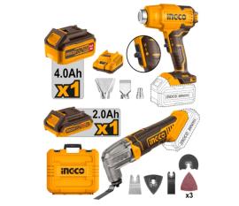 COMBO PISTOLA DE CALOR 20V + HERRAM . MULI C/CARG. C/BAT INGCO